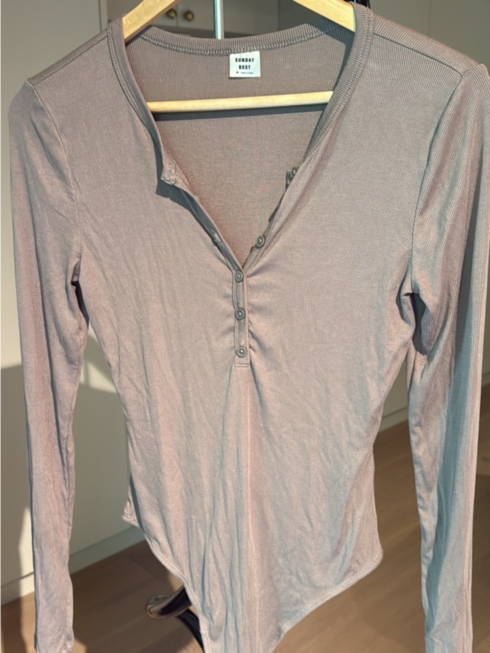 Sunday Best Taupe Henley Bodysuit - Long Sleeve